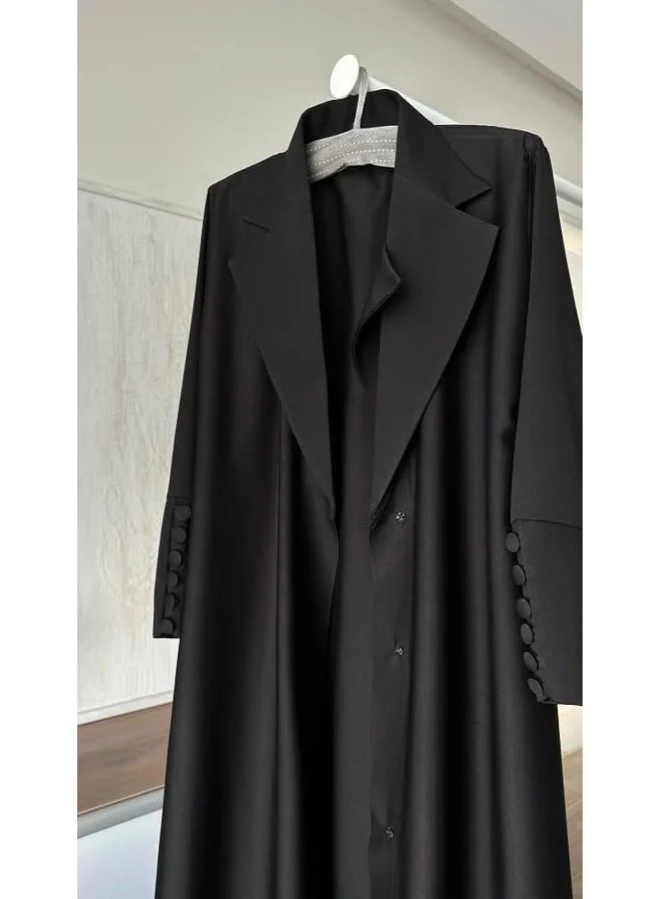 Lama Abaya with Straight Shoulder Cut, Snap Button Closure, and Lamar Fabric - Image 1