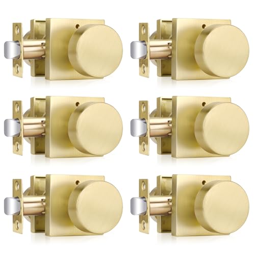Haidms Gold Door Knobs Interior Privacy, Heavy Duty Square Brushed Gold Interior Door Knobs for Bedroom Bathroom, Brushed Brass Door Knobs (6 Pack) - Image 1
