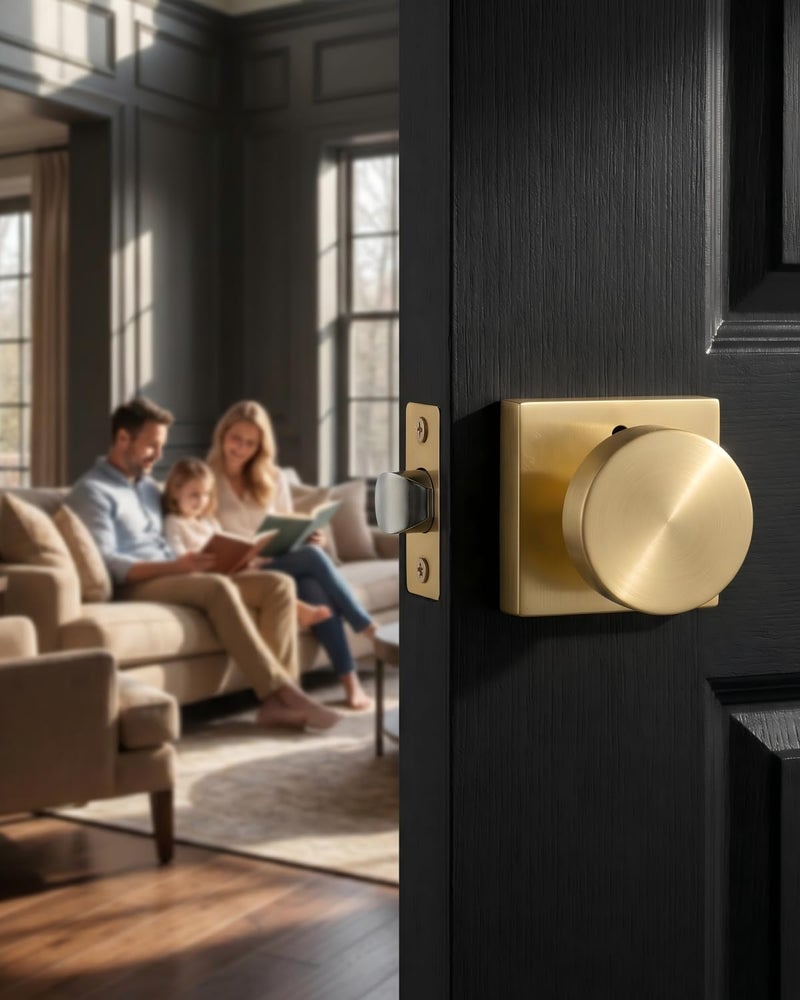 Haidms Gold Door Knobs Interior Privacy, Heavy Duty Square Brushed Gold Interior Door Knobs for Bedroom Bathroom, Brushed Brass Door Knobs (6 Pack) - Image 2