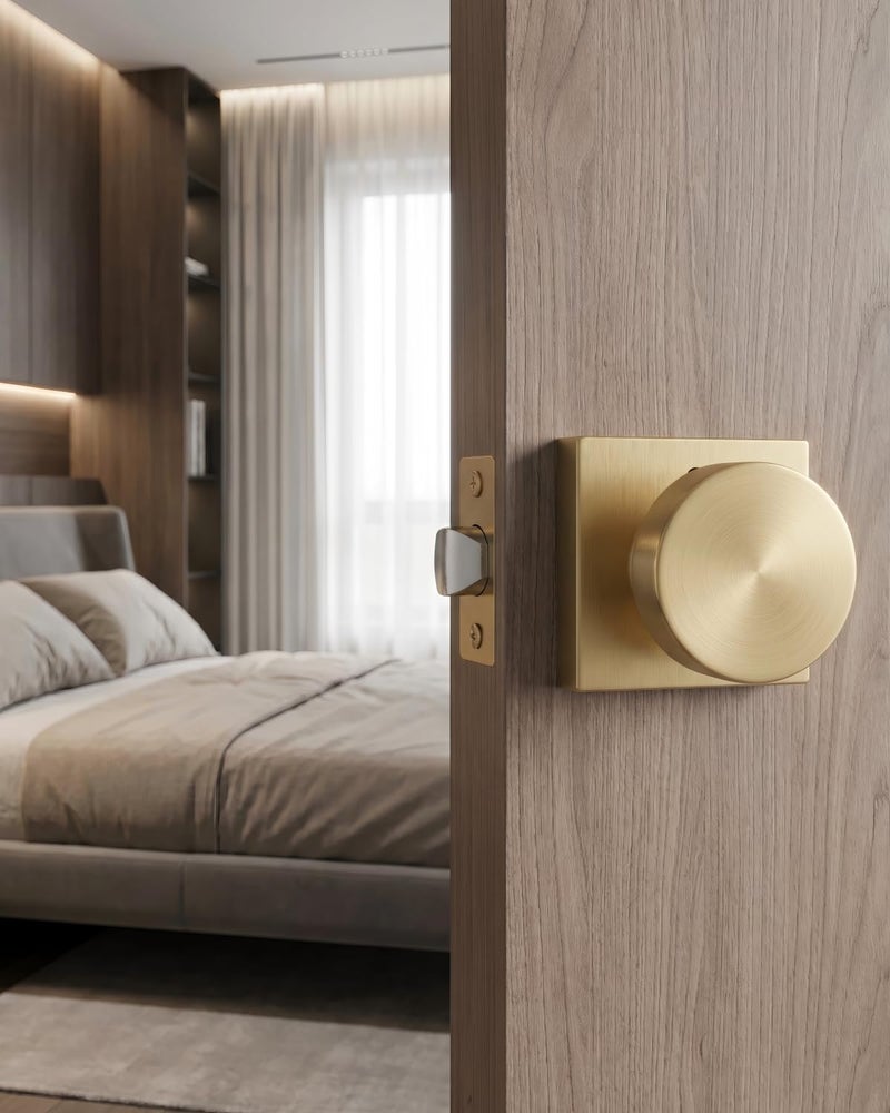 Haidms Gold Door Knobs Interior Privacy, Heavy Duty Square Brushed Gold Interior Door Knobs for Bedroom Bathroom, Brushed Brass Door Knobs (6 Pack) - Image 3