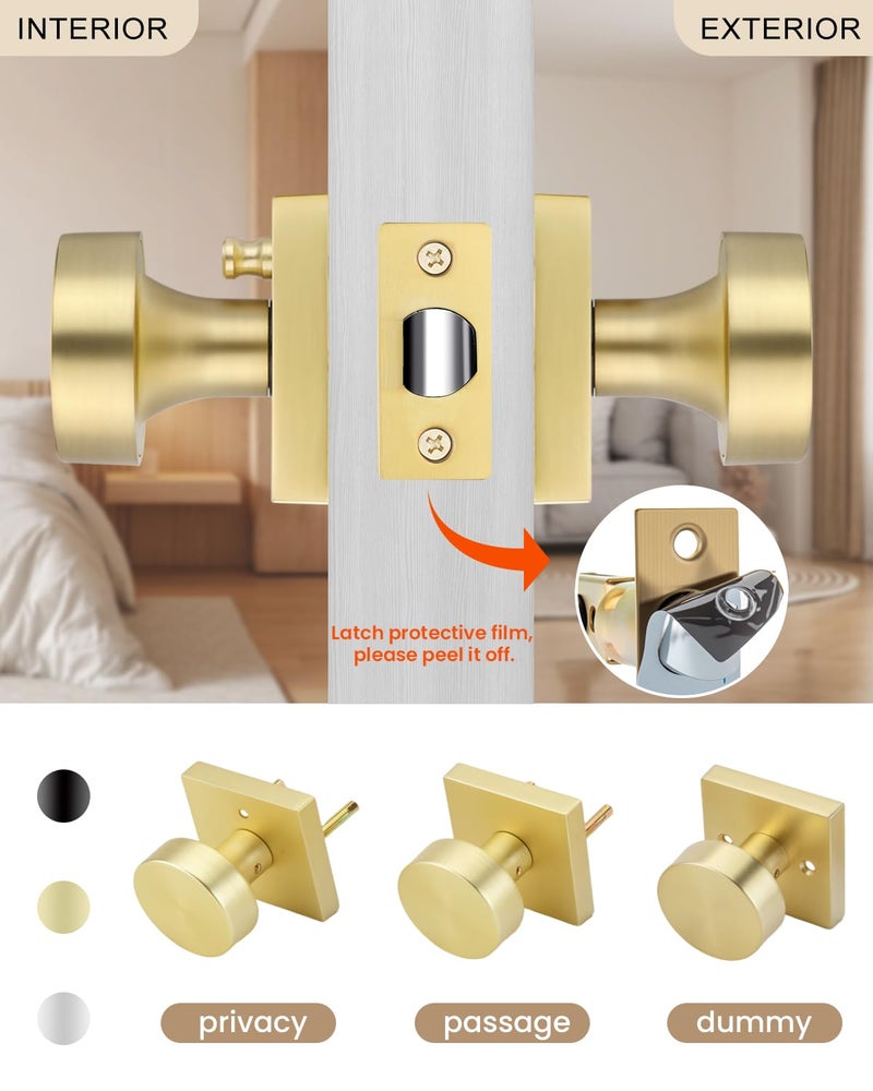 Haidms Gold Door Knobs Interior Privacy, Heavy Duty Square Brushed Gold Interior Door Knobs for Bedroom Bathroom, Brushed Brass Door Knobs (6 Pack) - Image 5