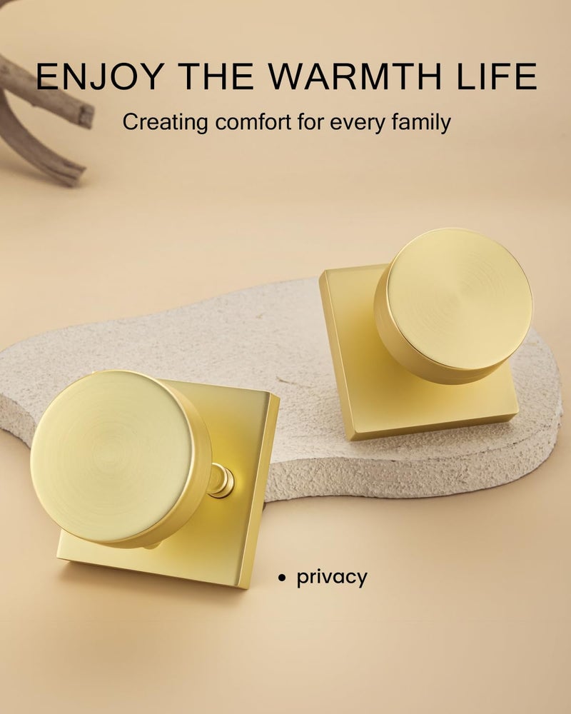 Haidms Gold Door Knobs Interior Privacy, Heavy Duty Square Brushed Gold Interior Door Knobs for Bedroom Bathroom, Brushed Brass Door Knobs (6 Pack) - Image 4
