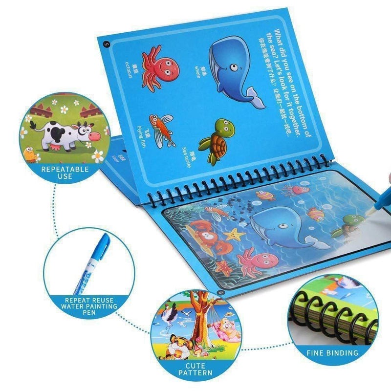 TADU Magic Water Book for Kids with Reusable Magic Pen | Quick Dry Coloring Book, Ideal Drawing Pad Gift for Ages 3+ | Pack of 4 - Image 2