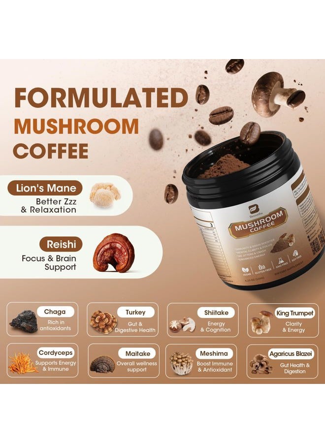B BEWORTHS 2Pack Mushroom Coffee - Lions Mane Mushroom Powder Arabica Instant Coffee with Lion's Mane, Reishi, Chaga, Cordyceps and Turkey Tail - Mushroom Coffee Alternative Support Immune & Focus, Brain Booster - Image 2