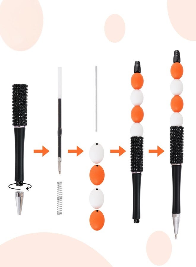 phnydreg 12 Pcs Rhinestones Beadable Pens Plastic Black Ink Beadable Pens for Gift Making Kits Children Students Office School DIY Supplies (Black) - Image 4