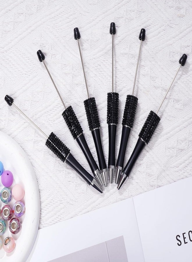 phnydreg 12 Pcs Rhinestones Beadable Pens Plastic Black Ink Beadable Pens for Gift Making Kits Children Students Office School DIY Supplies (Black) - Image 5