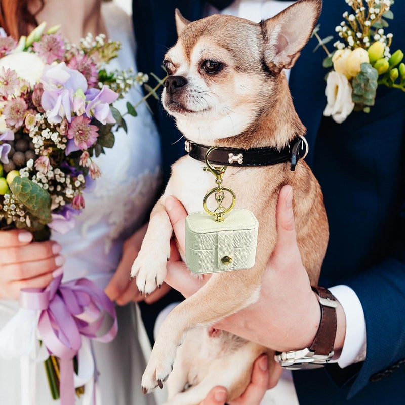 COSLANLEE Ring Bearer Pillows for Dog Collar, 2Pack PU Leather Wedding Ring Pillow Box for Pet, Mini Ring Holder Pouch Box, Couple Ring Storage Box for Proposal Engagement Wedding Ceremony Party Ivory - Image 5