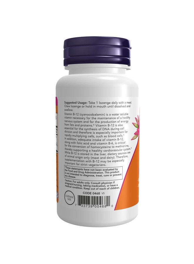 now Supplements Vitamin B12 1000 Mcg With Folic Acid Nervous System Health* 250 Chewable Lozenges - Image 4