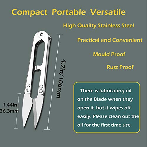 Zittop 2pcs Premium Stainless Steel 4.2in U Sewing Scissors Clippers, Embroidery Yarn Scissors Mini Thread Sewing Cutter, Yarn Fishing Mini Small Snips Trimming Nipper Great for Stitch (Silver). - Image 2