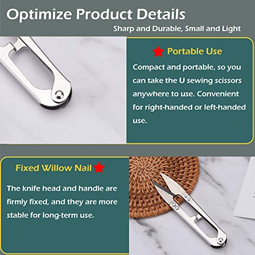 Zittop 2pcs Premium Stainless Steel 4.2in U Sewing Scissors Clippers, Embroidery Yarn Scissors Mini Thread Sewing Cutter, Yarn Fishing Mini Small Snips Trimming Nipper Great for Stitch (Silver). - Image 4