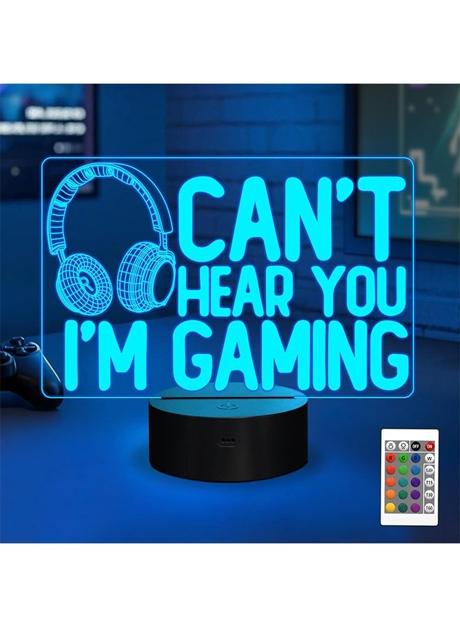 YuanDian Can't Hear You I'm Gaming Night Light, Headset Graphic Video Games Gamer Gift Funny 3D Illusion Lamp 16 Colors Changing Touch & Remote Control for Men Gamers Teenagers and Kids - Image 1