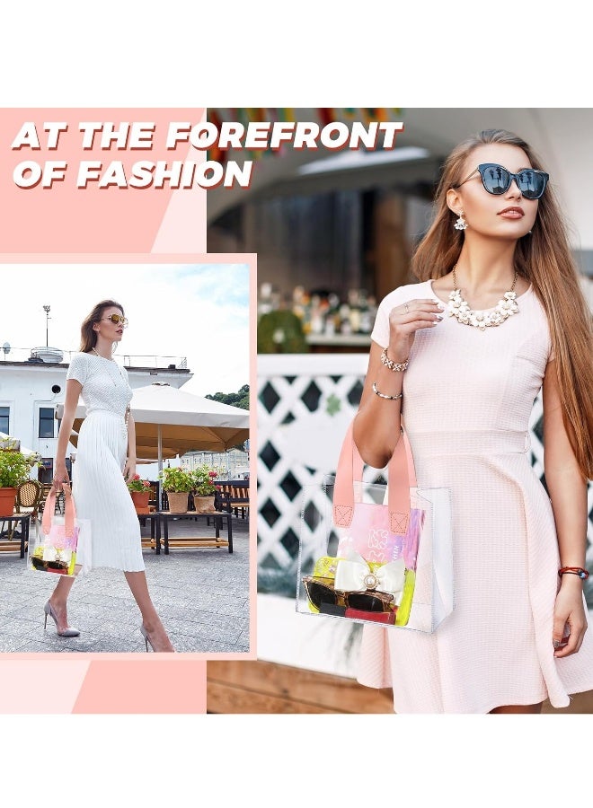 12 قطعة أكياس هدايا شفافة ذات مقبض، حقيبة هدايا بلاستيكية صغيرة، أكياس حمل شفافة قابلة لإعادة الاستخدام، أكياس حفل ثقيلة الشحن بالجملة، لحفلات الزفاف والتسوق والاستحمام للأطفال، بأبعاد 20 سم × 10 سم - Image 3