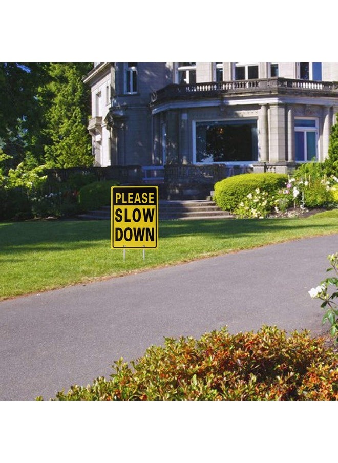 Kichwit Double Sided Aluminum Please Slow Down Sign Reflective Metal Sign With Stakes, Sign Measures 11.8" X 15.8", 14" Long Metal Stakes Included  - Image 5