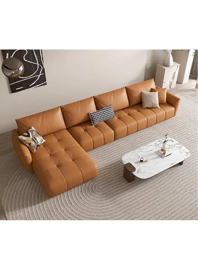 Comfynest Modern L-Shaped Faux Leather Italian Sofa - Ultimate Comfort for Your Living Room (Rust Brown, Right Bed)  - Image 1