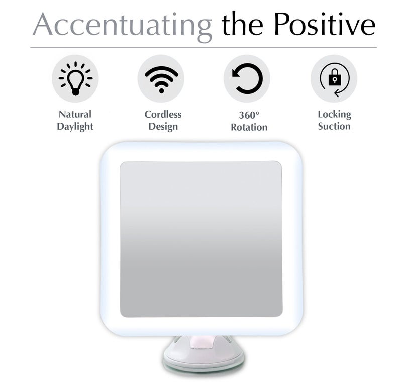 Fancii 10X Magnifying Lighted Makeup Mirror - Daylight LED Vanity Mirror - Compact, Cordless, Locking Suction, 6.5" Wide, 360 Rotation, Portable Illuminated Bathroom Mirror (Square) - Image 2
