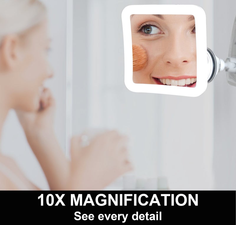 Fancii 10X Magnifying Lighted Makeup Mirror - Daylight LED Vanity Mirror - Compact, Cordless, Locking Suction, 6.5" Wide, 360 Rotation, Portable Illuminated Bathroom Mirror (Square) - Image 3
