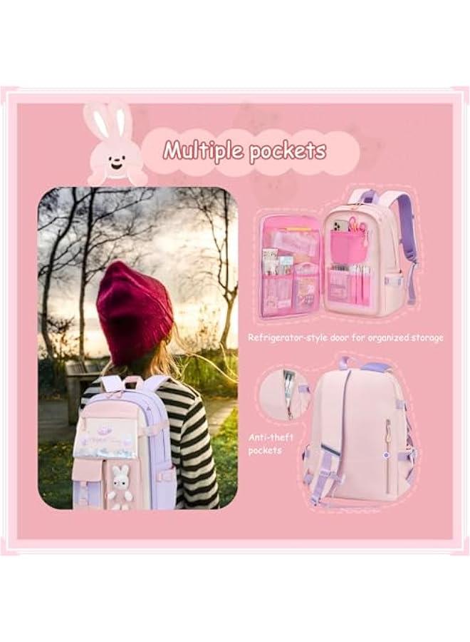 Bunny Girls Backpack for School Kawaii Kids Girls Book bags Cute Sequin School Bag for Girls - Image 3