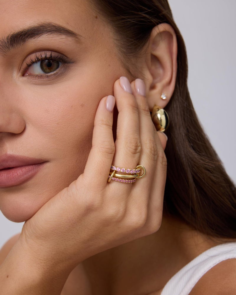 PAVOI 14K Rose Gold Plated Interlocking Ring for Women - Chunky Connected Bands Interlock Stackable Rings for Women - Trendy Fuchsia Cubic Zirconia Interlocked Statement Multi-Band Fashion Jewelry - Size 5 - Image 4