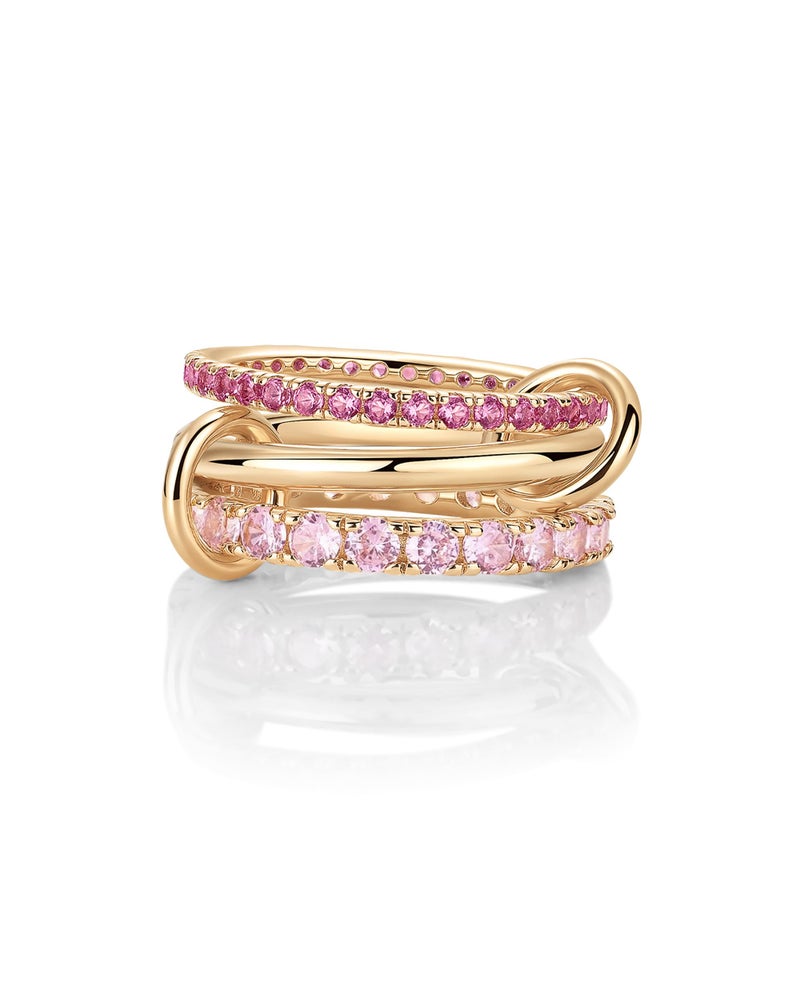 PAVOI 14K Rose Gold Plated Interlocking Ring for Women - Chunky Connected Bands Interlock Stackable Rings for Women - Trendy Fuchsia Cubic Zirconia Interlocked Statement Multi-Band Fashion Jewelry - Size 5 - Image 1