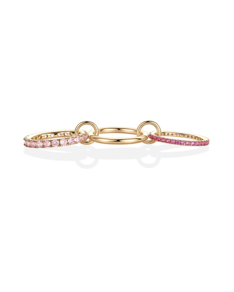 PAVOI 14K Rose Gold Plated Interlocking Ring for Women - Chunky Connected Bands Interlock Stackable Rings for Women - Trendy Fuchsia Cubic Zirconia Interlocked Statement Multi-Band Fashion Jewelry - Size 5 - Image 3