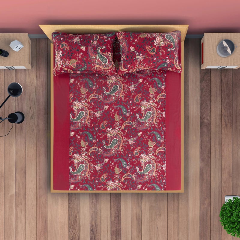 Swayam Shades of Paradise Collection Premium Cotton 240 TC Geometric Print Cotton Double Bed Sheet with 2 Pillow Cover - Wine/Yellow - Image 4