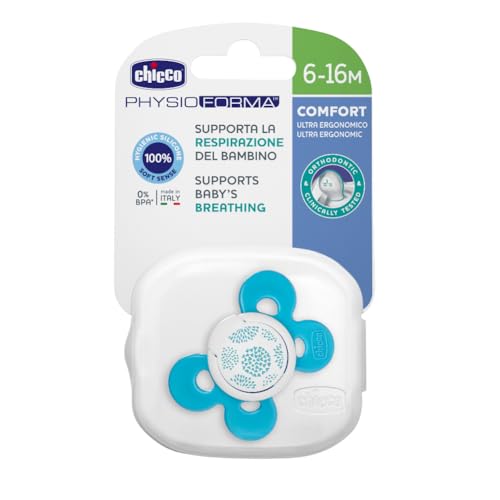 Chicco PhysioForma Utra Ergonomic Pacifier for Babies (6-16 Months) (1 Pc) (Any Colour) | Baby Teether/Soother with Unique Shape to Support Baby's Breathing | Soft Silicon Material | BPA Free (Blue) - Image 4