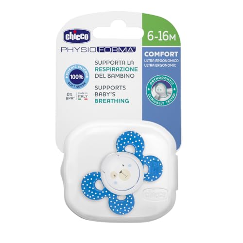 Chicco PhysioForma Utra Ergonomic Pacifier for Babies (6-16 Months) (1 Pc) (Any Colour) | Baby Teether/Soother with Unique Shape to Support Baby's Breathing | Soft Silicon Material | BPA Free (Blue) - Image 5