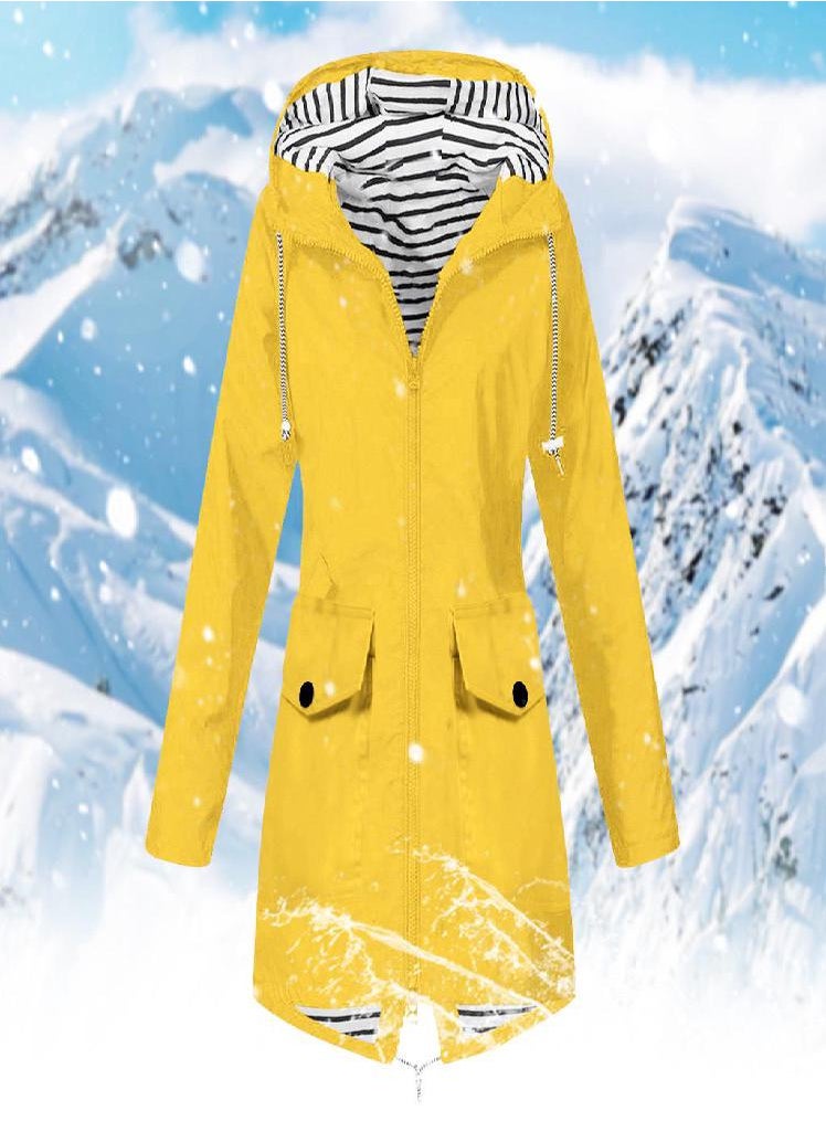 Eckek - Women Solid Rain Jacket Outdoor Plus Size Waterproof Hooded Windproof Loose Coat - Image 1