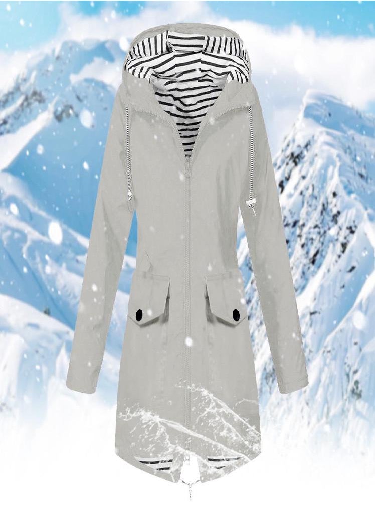 Eckek - Women Solid Rain Jacket Outdoor Plus Size Waterproof Hooded Windproof Loose Coat - Image 1