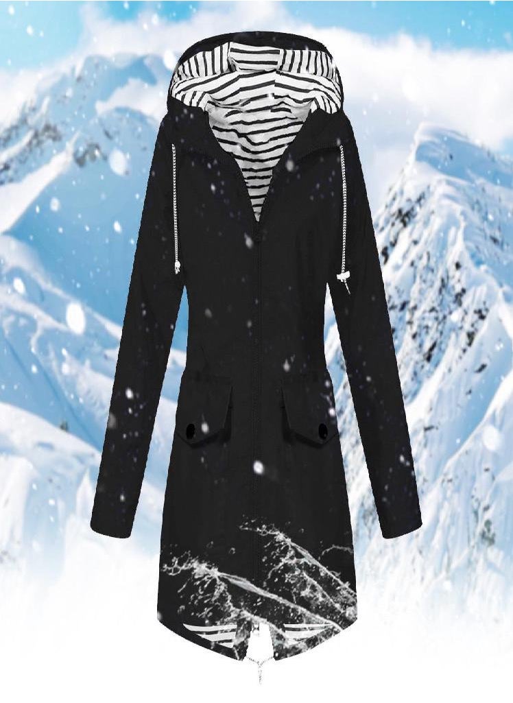 Eckek - Women Solid Rain Jacket Outdoor Plus Size Waterproof Hooded Windproof Loose Coat - Image 1