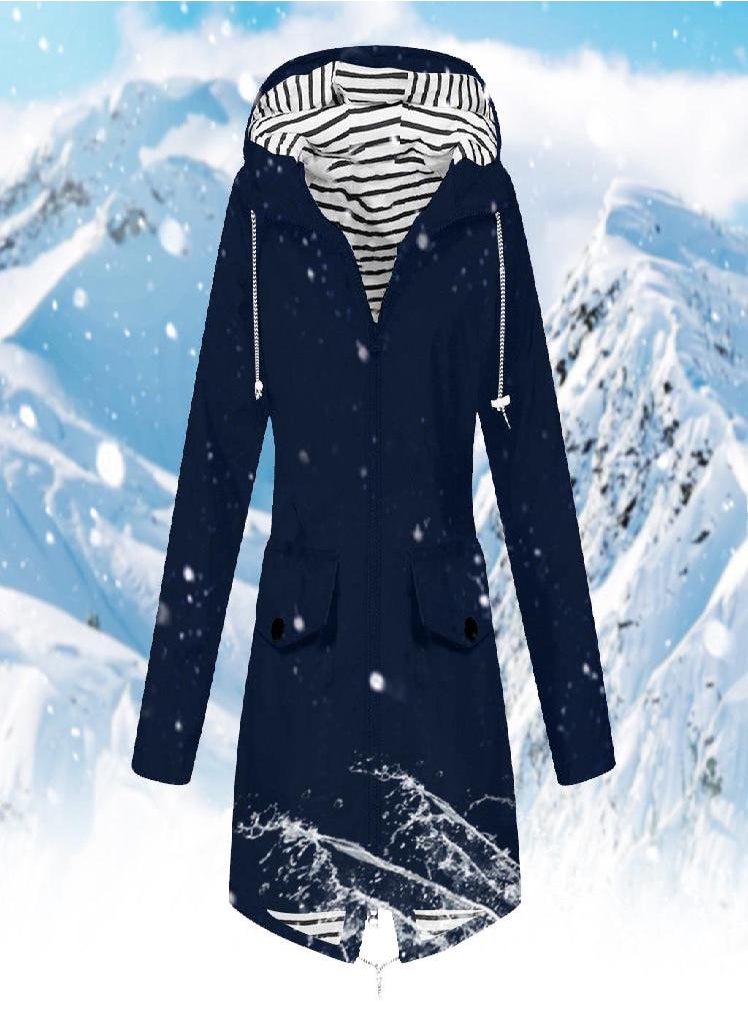 Eckek - Women Solid Rain Jacket Outdoor Plus Size Waterproof Hooded Windproof Loose Coat - Image 1