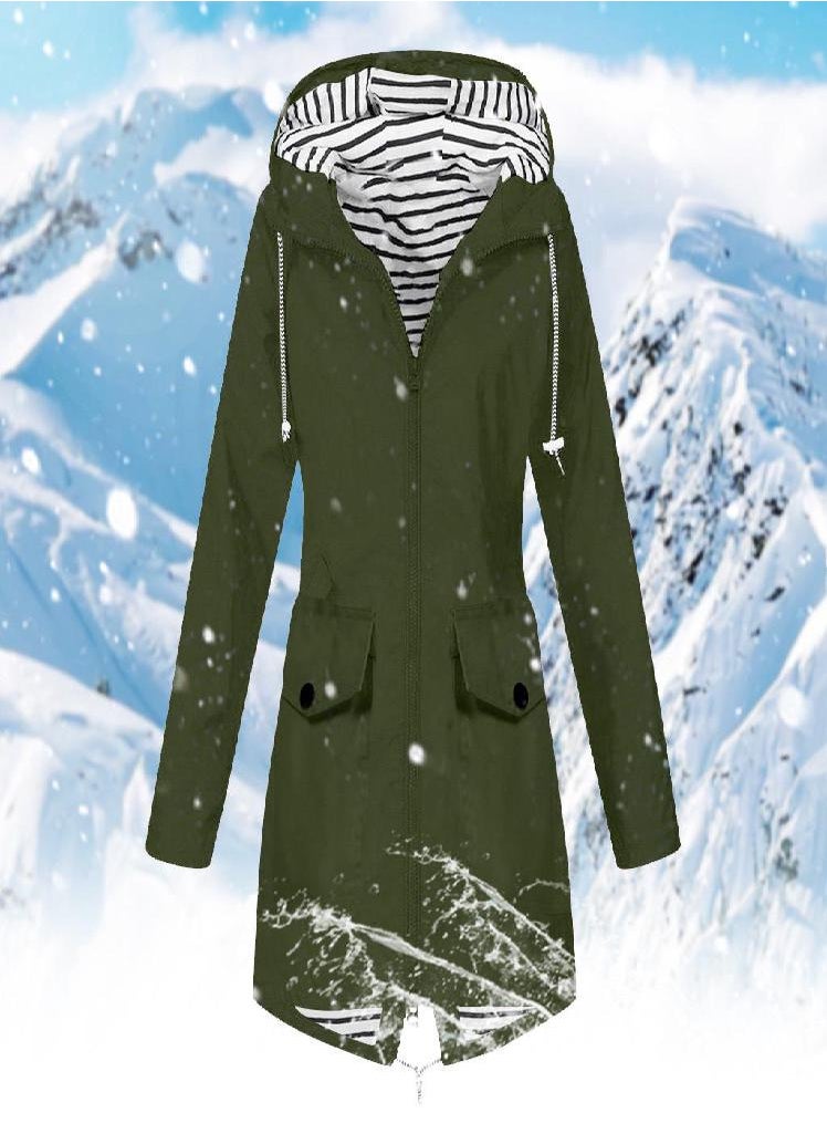 Eckek - Women Solid Rain Jacket Outdoor Plus Size Waterproof Hooded Windproof Loose Coat - Image 1