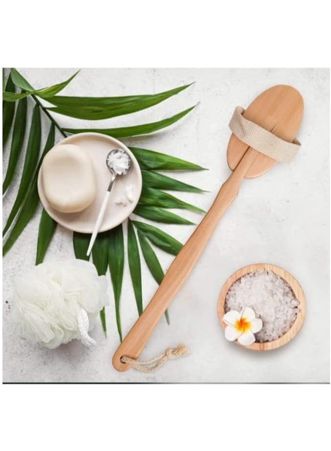 فرشاة استحمام خشبية بمقبض طويل لتنظيف وتقشير الجسم – إزالة الجلد الميت وتنشيط الدورة الدموية – مناسبة للاستعمال الجاف والمبلل للعناية بالبشرة - Image 3