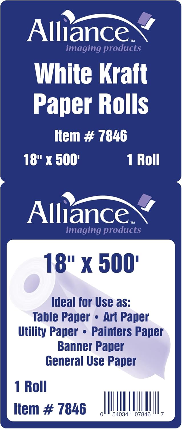 Alliance لفة ورق كرافت أبيض للفنون والحرف 18 × 500 مثالية للألوان والفن الجداري وورق اللوحات وورق لوحات الإعلانات وتغليف الهدايا وحرف الأطفال مصنوعة في الولايات المتحدة الأمريكية - Image 3