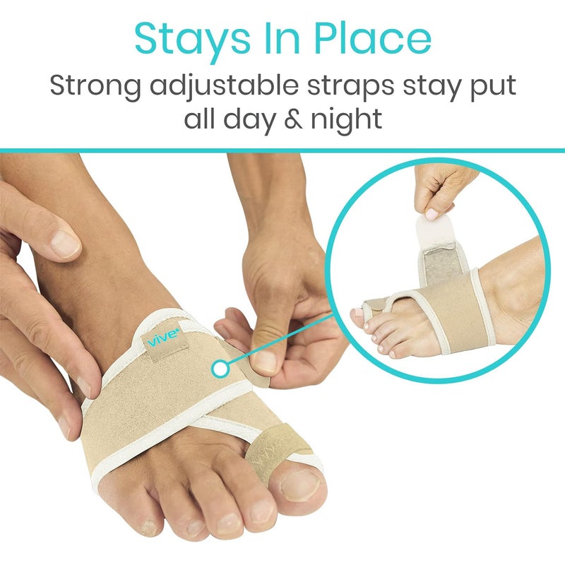 Vive Bunion Brace (Pair) - Big Toe Corrector Straightener with Splint - Hallux Valgus Pad, Joint Pain Relief, Alignment Treatment - Orthopedic Sleeve Foot Wrap Support for Men and Women (Beige) - Image 5