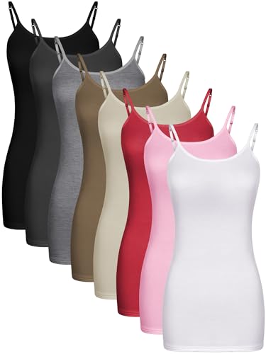 Geyoga Long Tank Tops for Women Long Camisoles Workout Tops Adjustable Spaghetti Strap Womens Camis Undershirts8 PackBright ColorXXLarge - Image 1