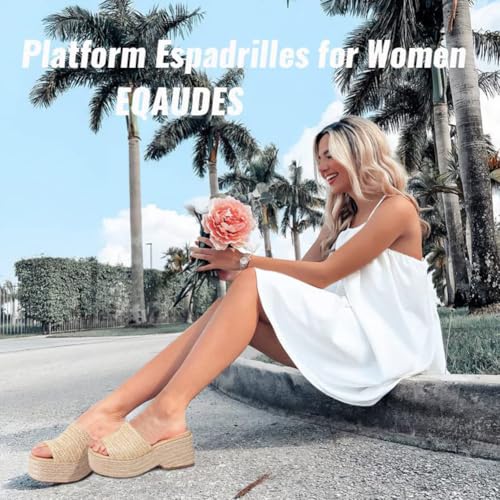 EQAUDES Platform Slip on Espadrille Sandals for Women Wedges Slides Bohemia Sandals Flatform Open Toe Beach Sandals - Image 2