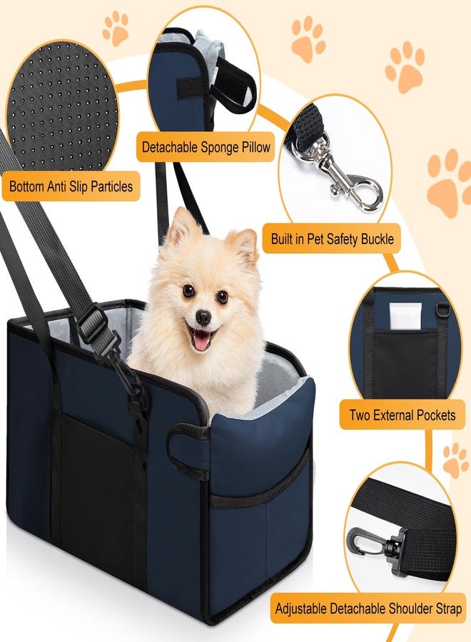 NECKORY Portable Dog Car Seat for Small Dogs - Adjustable Safety Leash, Washable Cushion & Storage Pocket - Pet Booster Seat for Car Travel- Navy Blue - Image 3