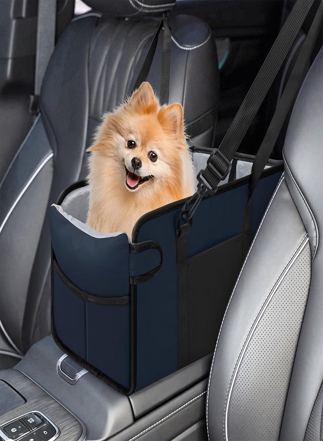 NECKORY Portable Dog Car Seat for Small Dogs - Adjustable Safety Leash, Washable Cushion & Storage Pocket - Pet Booster Seat for Car Travel- Navy Blue - Image 1