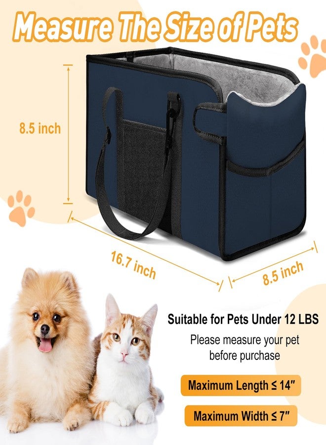 NECKORY Portable Dog Car Seat for Small Dogs - Adjustable Safety Leash, Washable Cushion & Storage Pocket - Pet Booster Seat for Car Travel- Navy Blue - Image 2