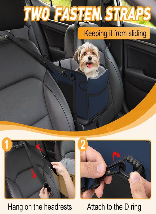 NECKORY Portable Dog Car Seat for Small Dogs - Adjustable Safety Leash, Washable Cushion & Storage Pocket - Pet Booster Seat for Car Travel- Navy Blue - Image 5