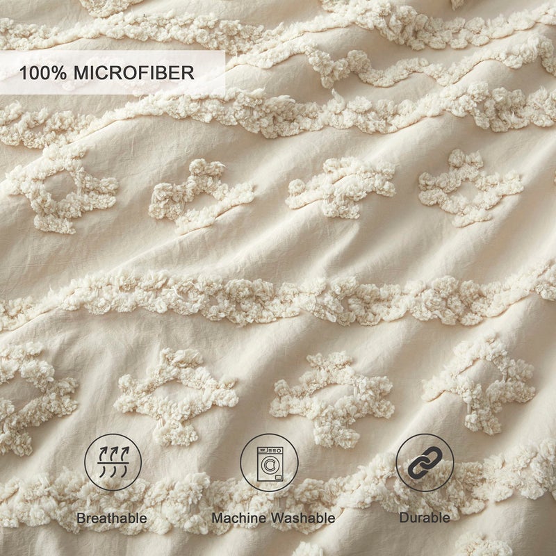Oli Anderson Beige Queen Comforter Set Tufted Bedding Set Queen 3 Pieces, Boho Shabby Chic Comforter with 2 Pillowcases (Beige,Queen) - Image 3