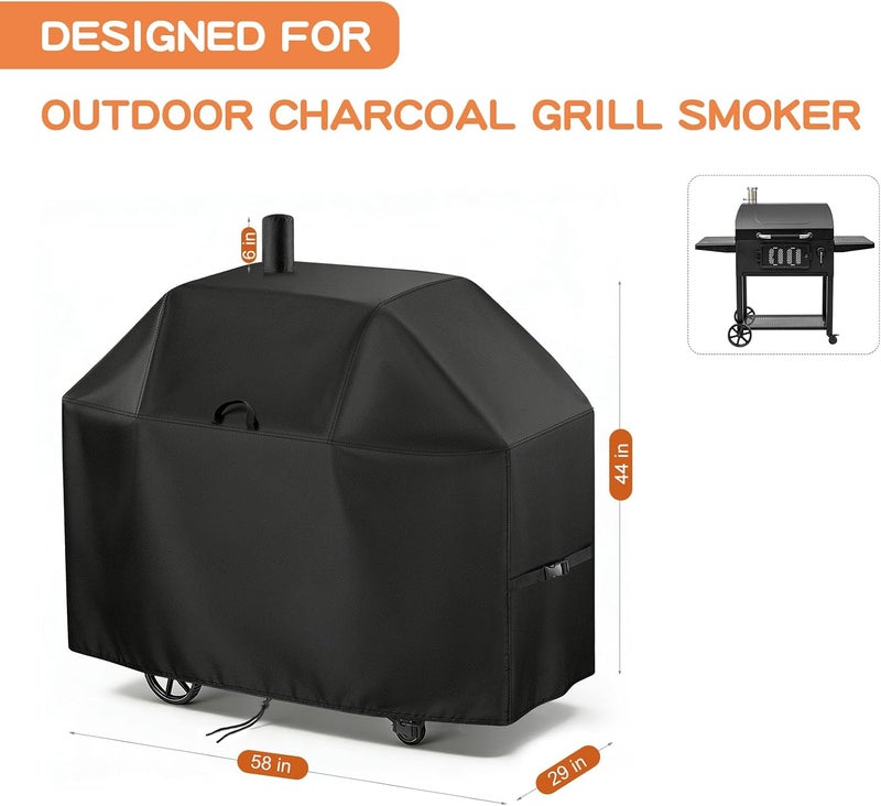 TheElves Grill Cover for Char-Griller 2175 Classic Cart Charcoal Grill, 58" Outdoor Grill Covers Waterproof Heavy Duty for Charcoal Grill Offset Smoker with Smoke Stack - 58" W x 29" D x 50" H - Image 4