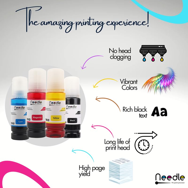 needle ; Pin point precision Needle 4x100gms 001/003 Compatible Refill Ink | Made in India | for Epson L3150 L3110 L3100 L3151 L3152 L1110 L3115 L3116 L3156 L4150 L6170 L4160 L5190 L6190 L6161 Printers (CMYK) - Image 3