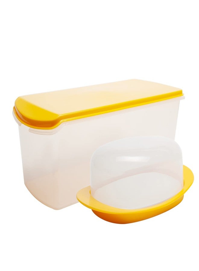 Gluman Plastic Big Bread Box with Butter Dish Container | Bread Box And Butter Dish Combo | 100% Food Grade | Dishwasher Safe | Freezer Safe | Recyclable | Reusable (Yellow) - Image 1
