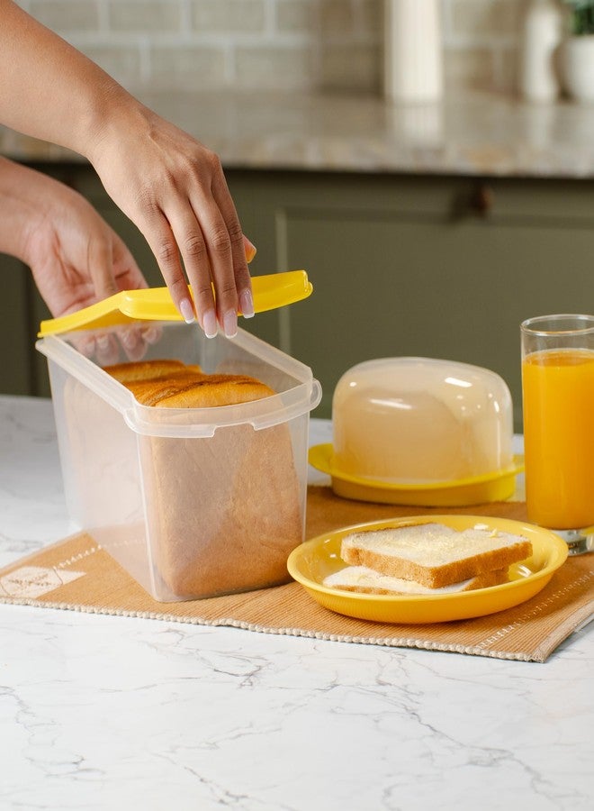 Gluman Plastic Big Bread Box with Butter Dish Container | Bread Box And Butter Dish Combo | 100% Food Grade | Dishwasher Safe | Freezer Safe | Recyclable | Reusable (Yellow) - Image 2