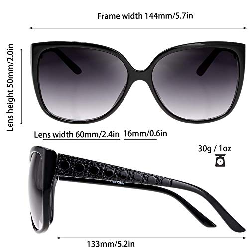 The Fresh Women's Oversized Square Jackie O Cat Eye Hybrid Butterfly Fashion Sunglasses - Exquisite Packaging (719202 New Black, Gradient Grey) - Image 2