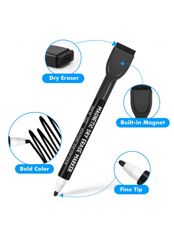maxtek - maxtek Black Magnetic Dry Erase Markers Fine Tip, Whiteboard Markers with Eraser, Fine Point Dry Erase Markers for Kids, Low Odor Dry Erase Markers for Calendar Boards (Black) - Image 1