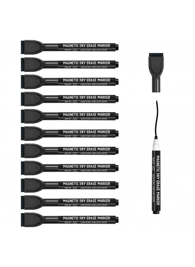 maxtek - maxtek Black Magnetic Dry Erase Markers Fine Tip, Whiteboard Markers with Eraser, Fine Point Dry Erase Markers for Kids, Low Odor Dry Erase Markers for Calendar Boards (Black) - Image 1