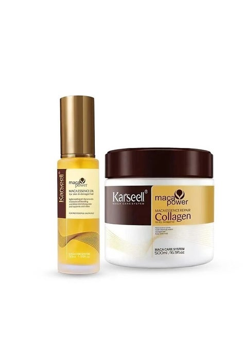 Karseell Hair Care Set for Damaged and Dry Hair: Collagen Mask 500ml and Argan Oil Serum 50ml